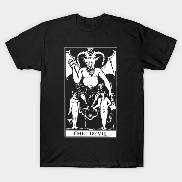 Devil Tarot Card White on Black Goth Classic Magic Retro Sabbath Satan Astrology Shirt Sticker Mug + More T-Shirt by blueversion